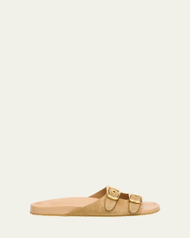 Polly Suede Dual-Buckle Slide Sandals
